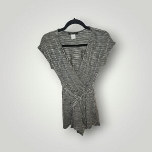 caution to the wind faux wrap romper Small Style j5711-jgb